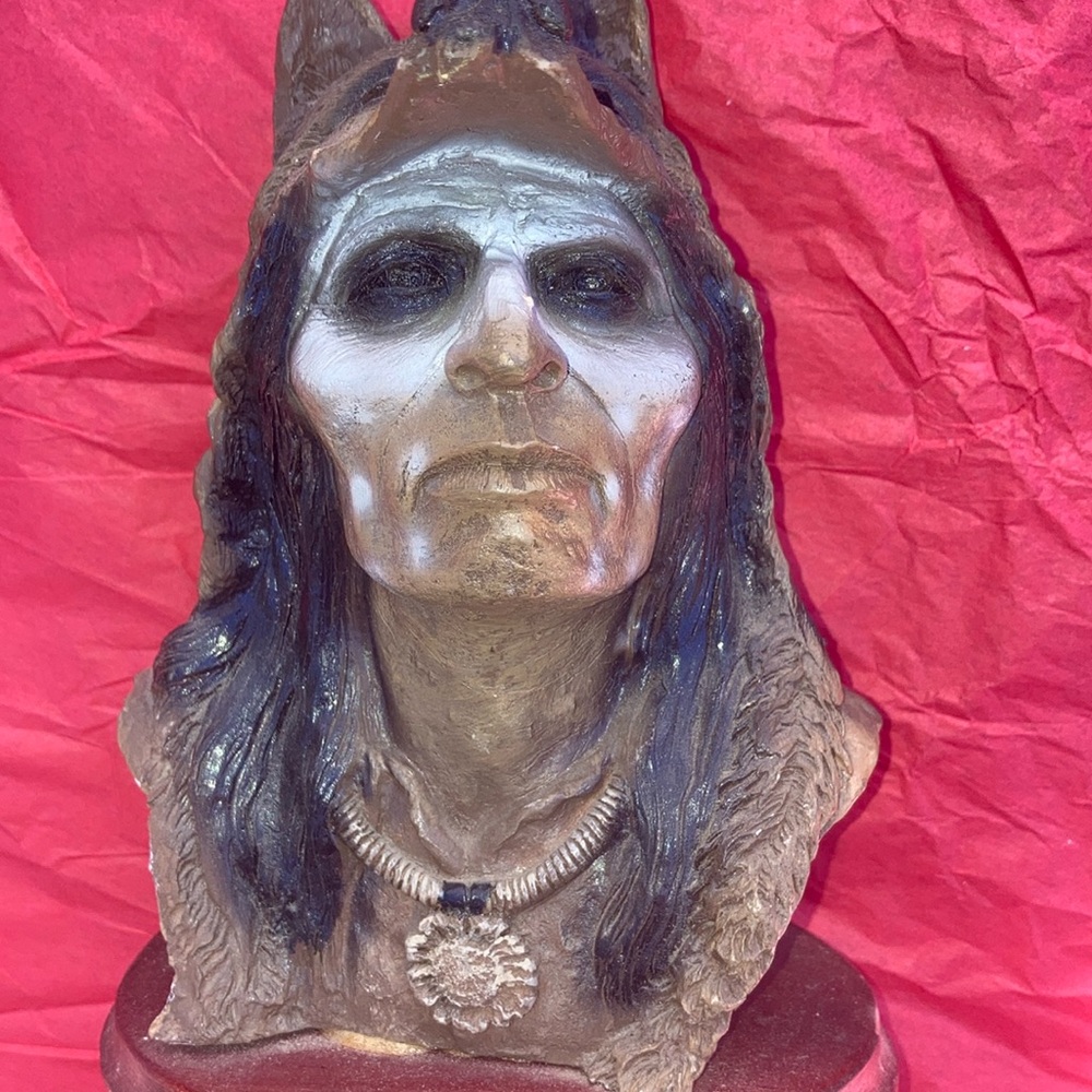 Native American Chief wearing wolf skin decor